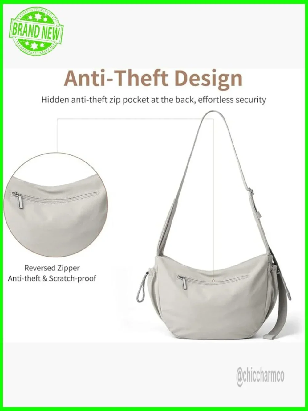 Large Waterproof Nylon Crossbody Bag Anti-Theft Hobo Purse Travel Daily